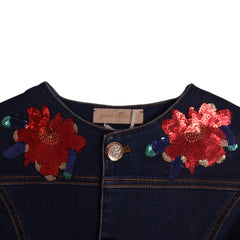 Navy Blue Sequined Flower Jacket 2
