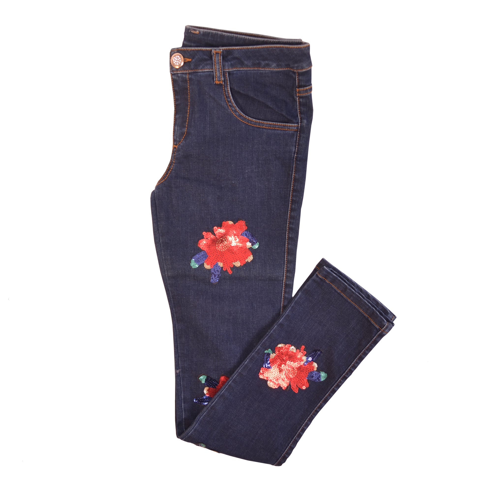 Blue Embroidered Rose Jeans 1