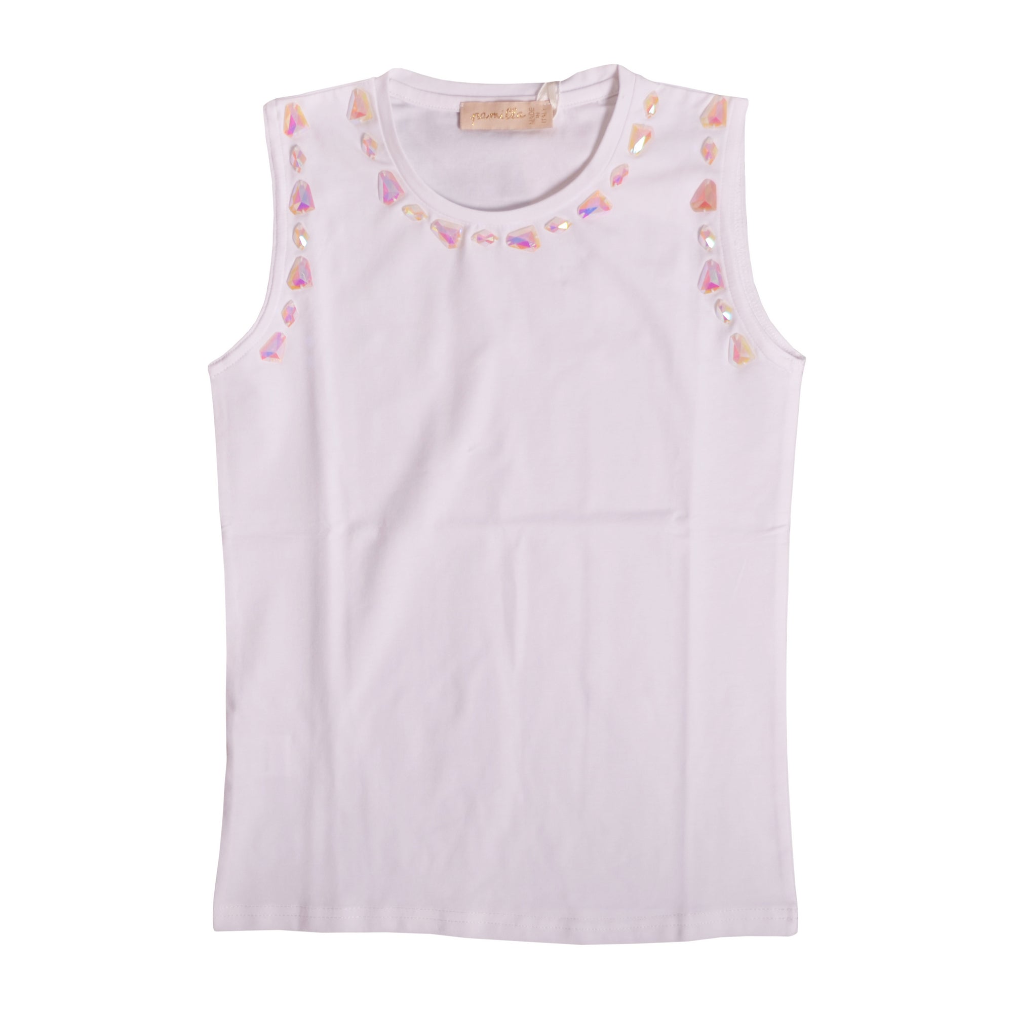 White Sleeveless With Stones Sleeveless T-Shirt 1