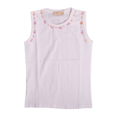 White Sleeveless With Stones Sleeveless T-Shirt 1