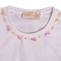 White Sleeveless With Stones Sleeveless T-Shirt 2