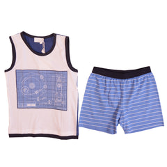 White Blue Grid Print Sleeveless Pyjama Pyjamas 1