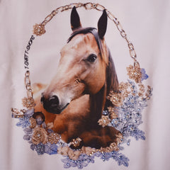 White Horsehead and Floral Print Maxi Long Sleeve T-Shirt 2