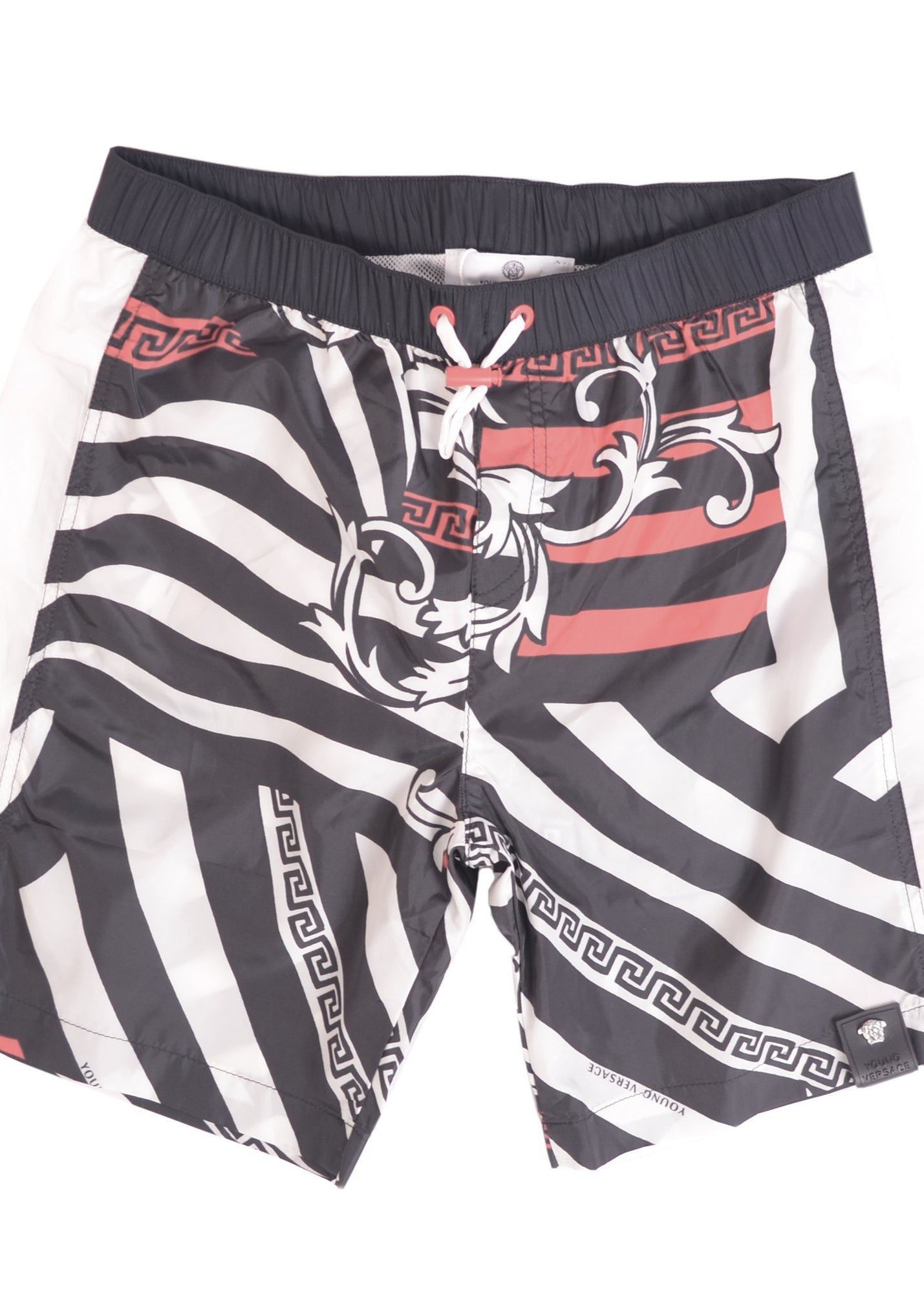 Navy Blue Red White Young Versace Baroque print Swim Shorts 1