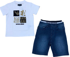 Embossed Gold and Black Emporio Armani Eagle Logo Top and Short