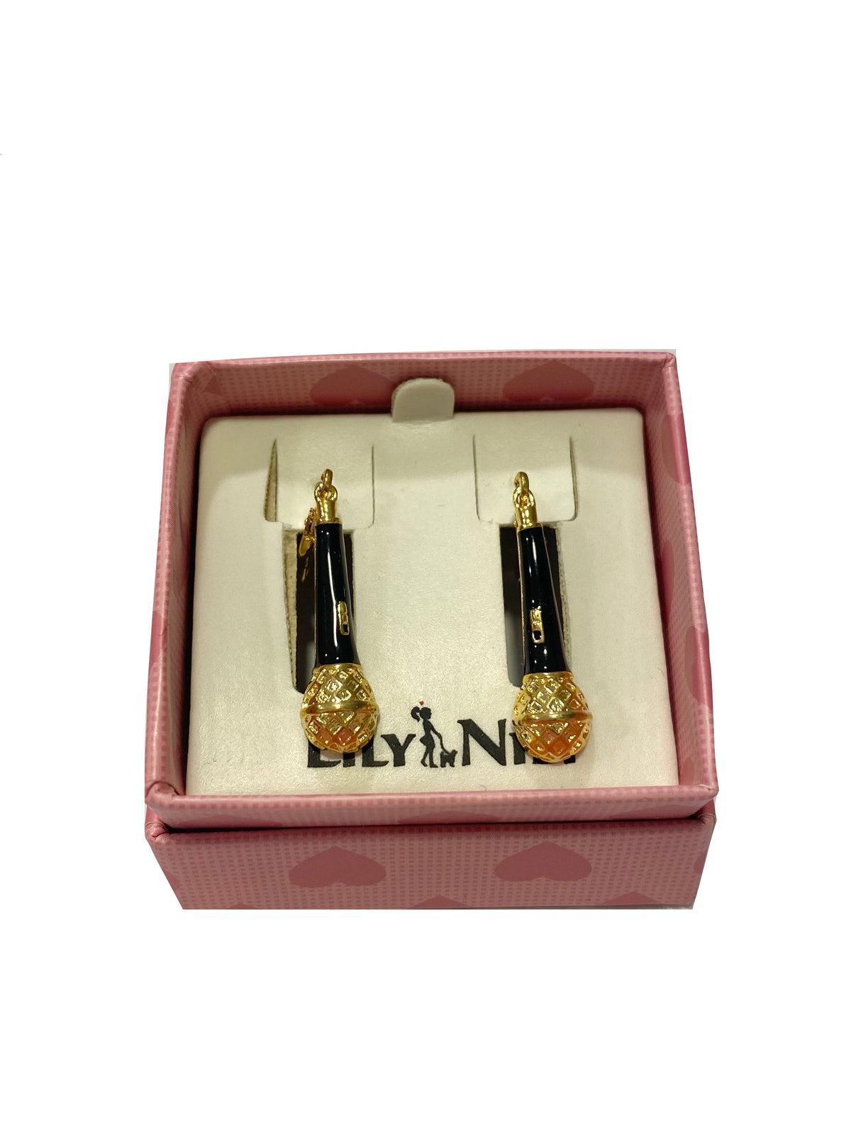 Black Microphone Lever back Earring