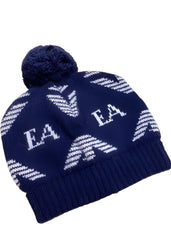 Knitted White 'EA' Wool Beanie Hat