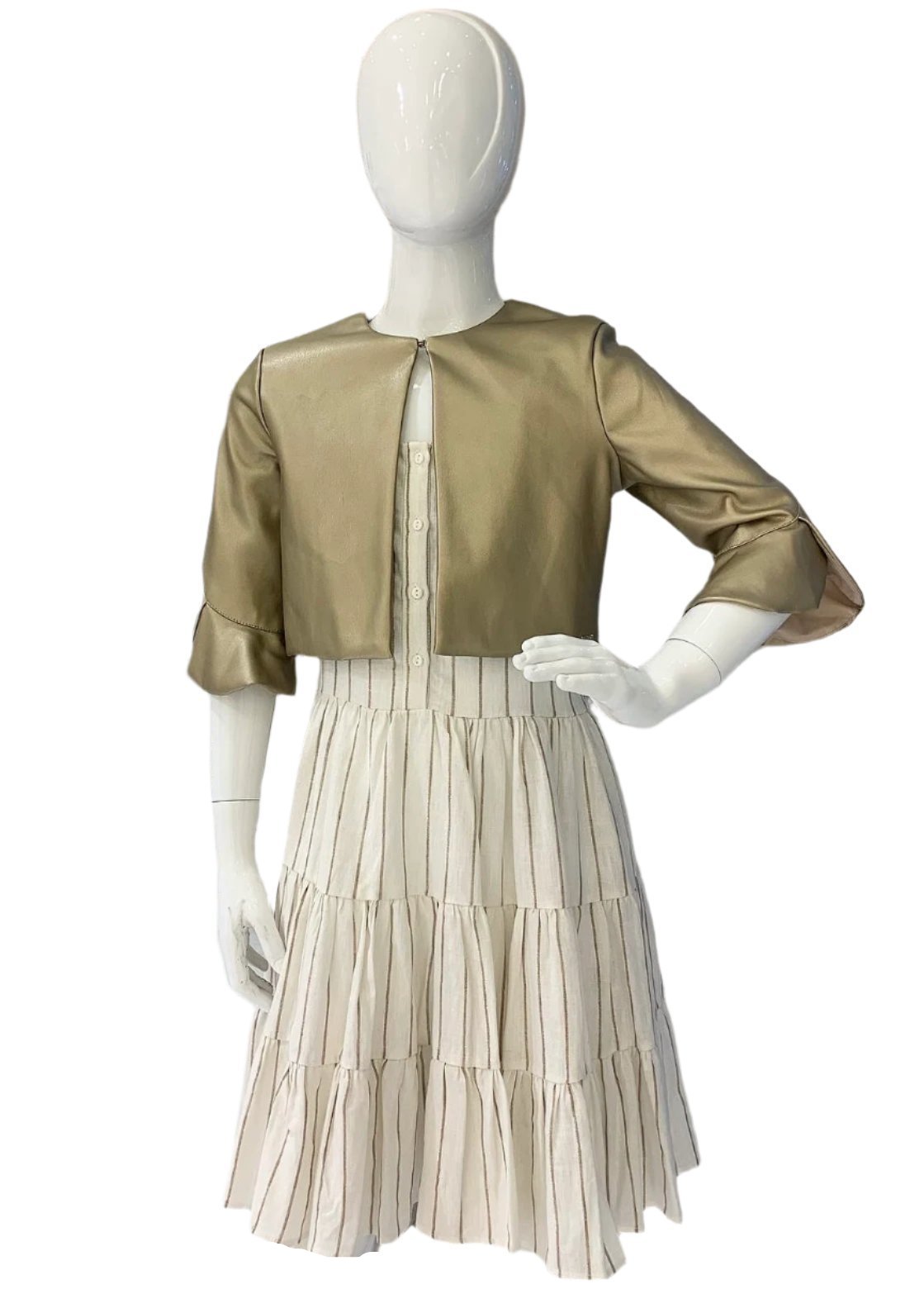 Gold Leather with Stripe Dress