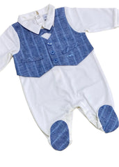 Collared Blue Vest and Bow Tie Design Romper Suit