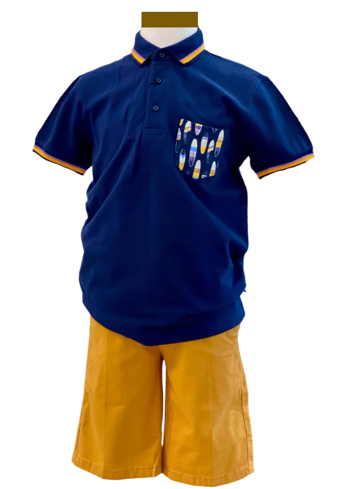 'Skateboard' Knit Rib Stripe Collar and Sleeve Top and Short Set