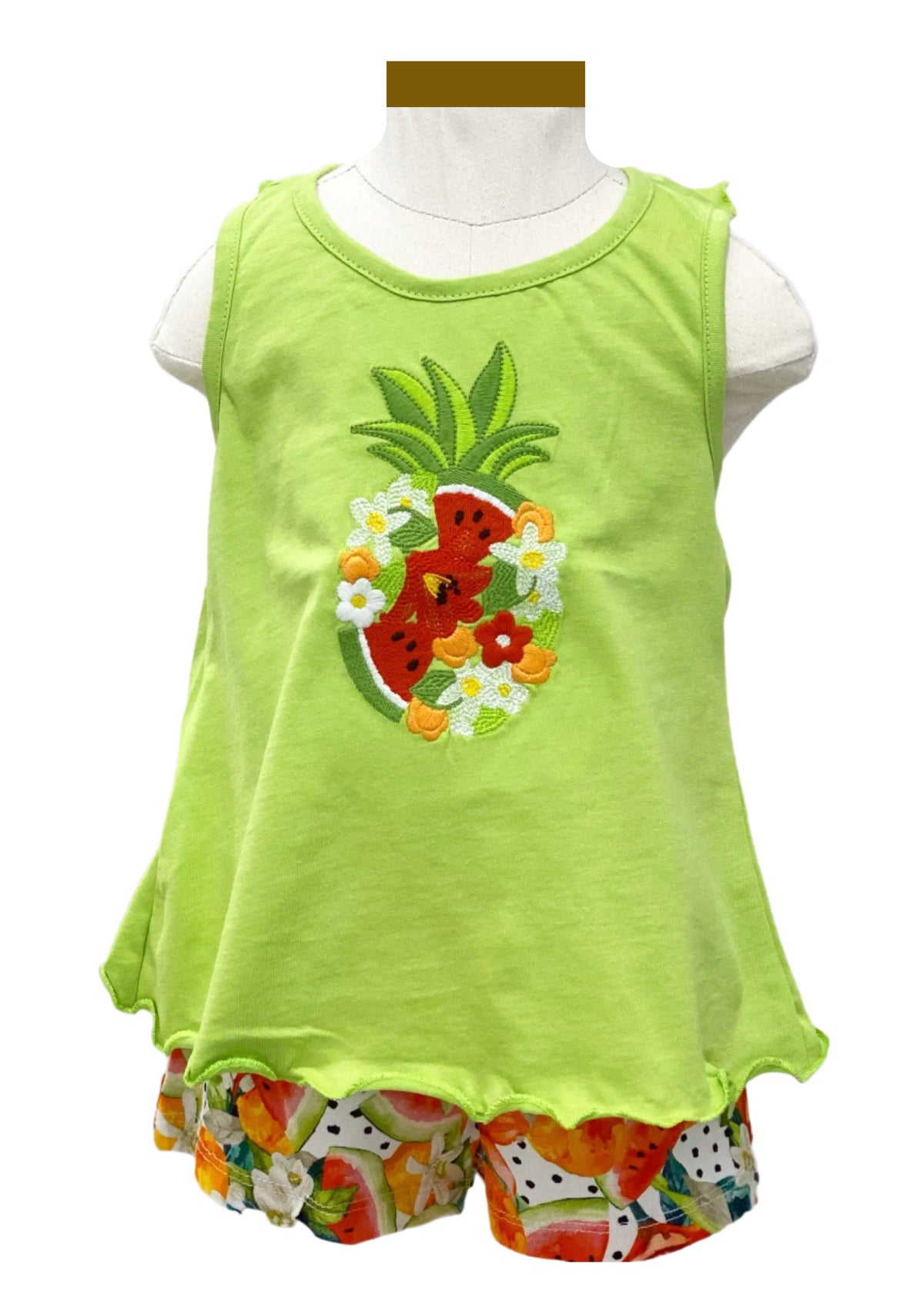 Pineapple Floral Fruit Embroidered Top and Short Set