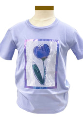 Purple Flower Frame Print Organza T-Shirt