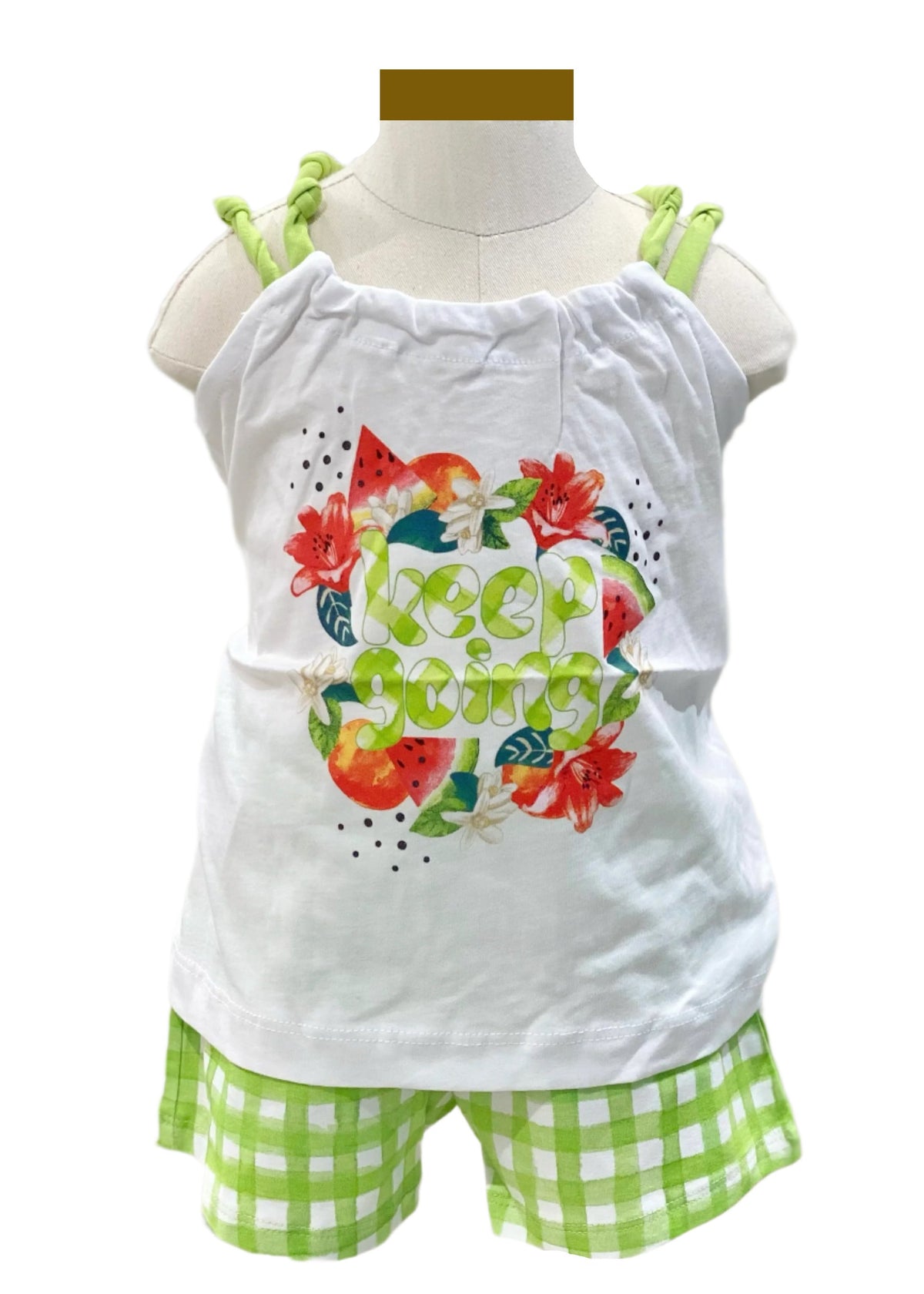 'Keep Going' Fruit Flower Print Top and Check Short