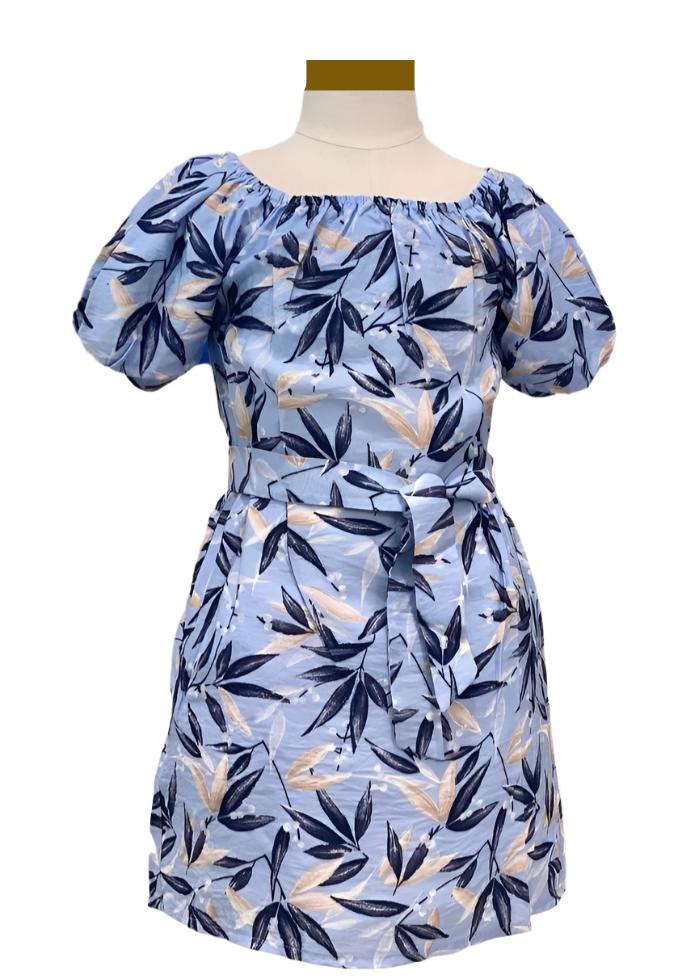 Blue AOP Leaf Dress