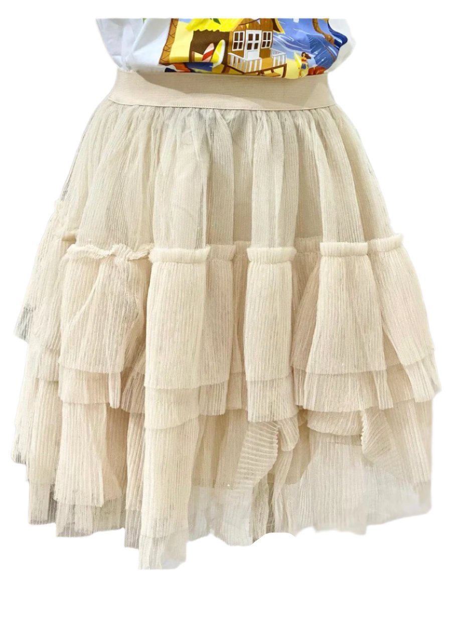 Cream Mesh Tulle Tiered Skirt