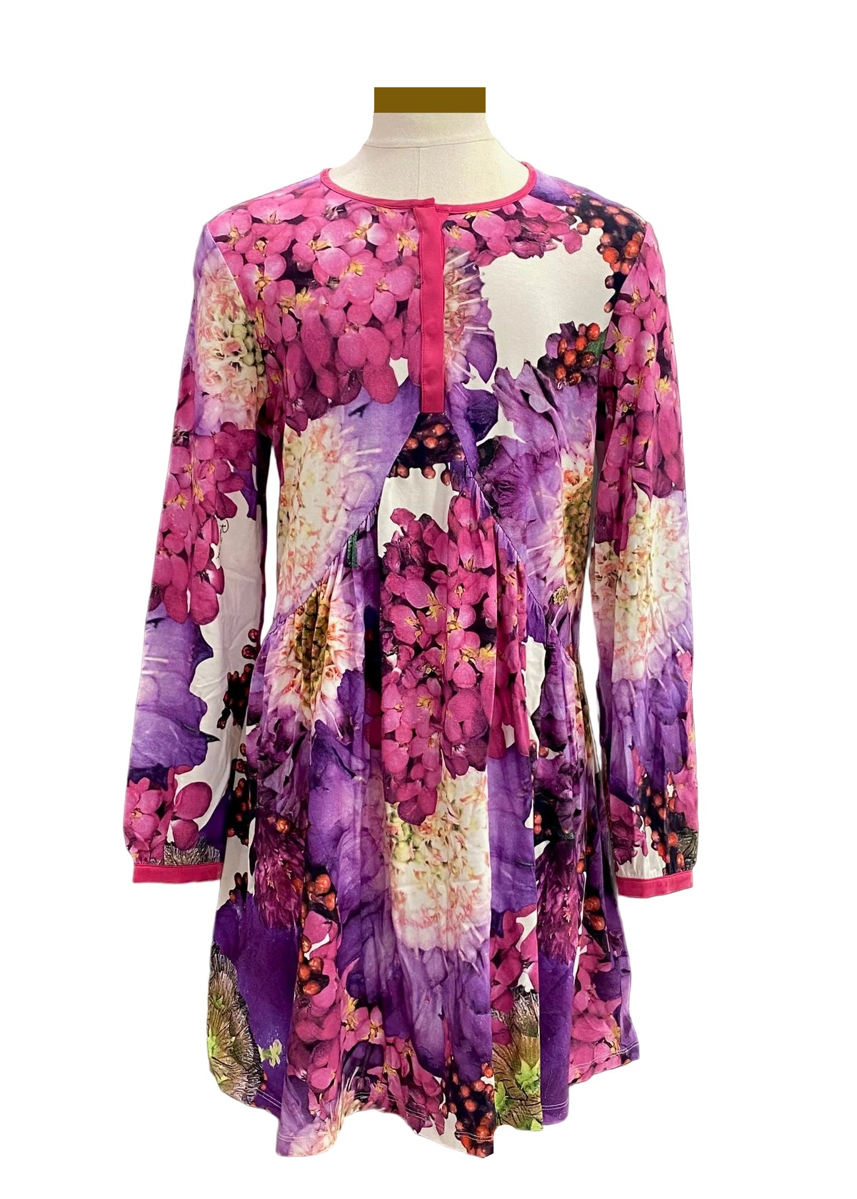 Roberto Cavalli Purple Floral Pleat Dress