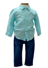 Button Down Linen Long Sleeve Shirt and Pants Set