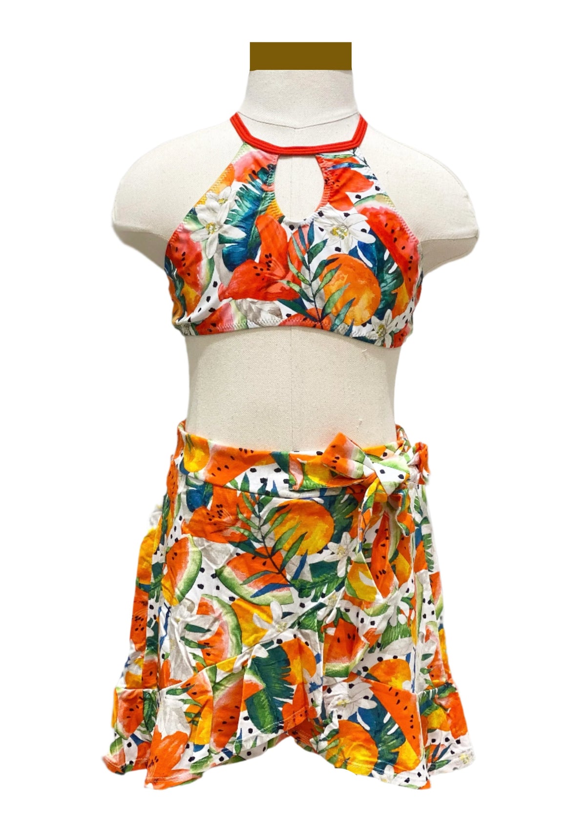 Orange-Watermelon Three-Piece Swimsuit Set