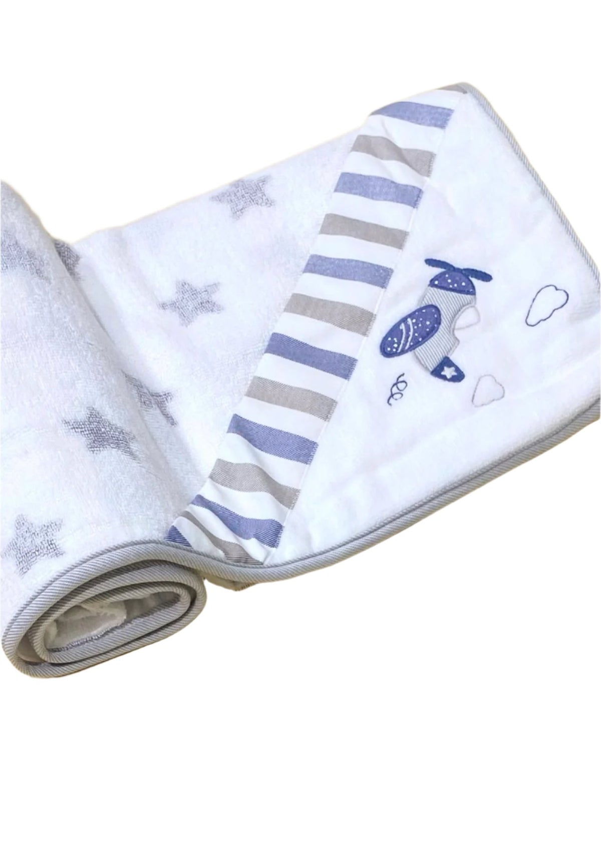 Airplane Embroidered Towel with Stars Print