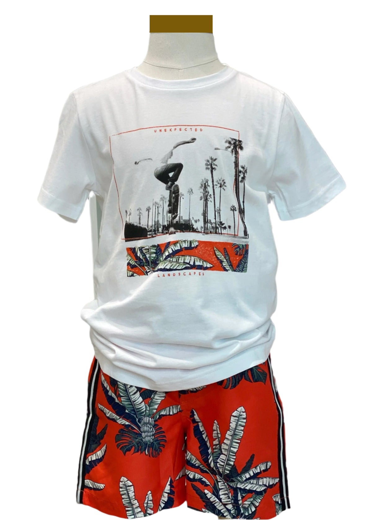 Skateboarding and Banana Plant Design Swimming Top and Short Set