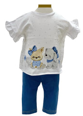 Silver Polka Puppy Print Top and Jeggings Set