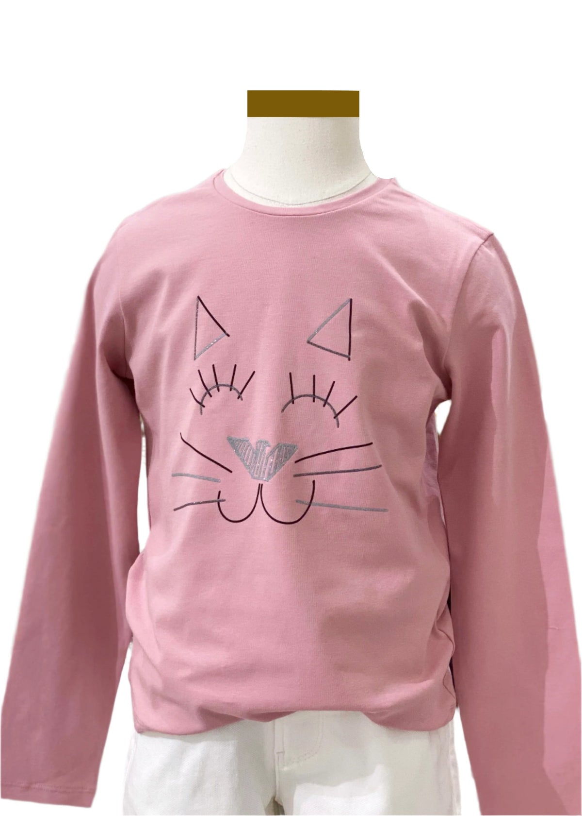 Cat Print with Armani Logo Longsleeve T-Shirt Girl