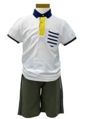 White with Stripe Pocket Top and Short Set