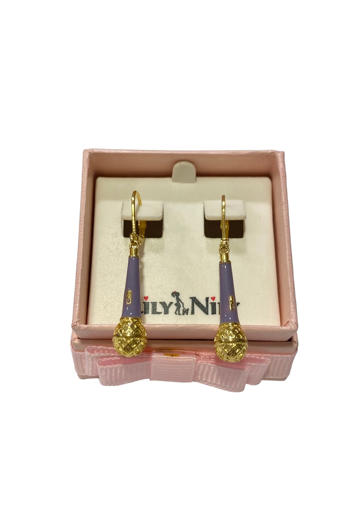 Purple Microphone Lever Back Earrings
