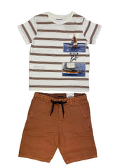 Mayoral Stripe Sailboat Print Top and Bermuda Set