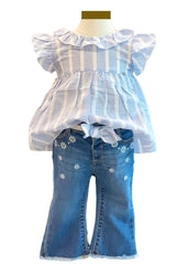 Stripe Ruffle Trim Top and Pants Set