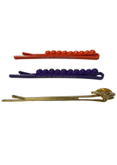 Gold Orange Violet S 3 ICON & RHINESTONE Hair Clip