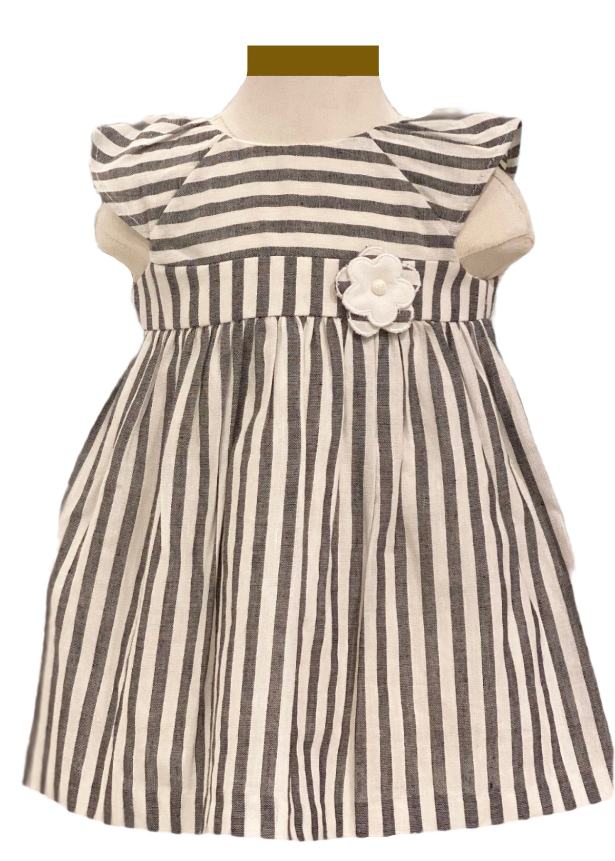 Striped Dress with Flower Applique
