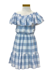 Blue Squares Ruffle Dress