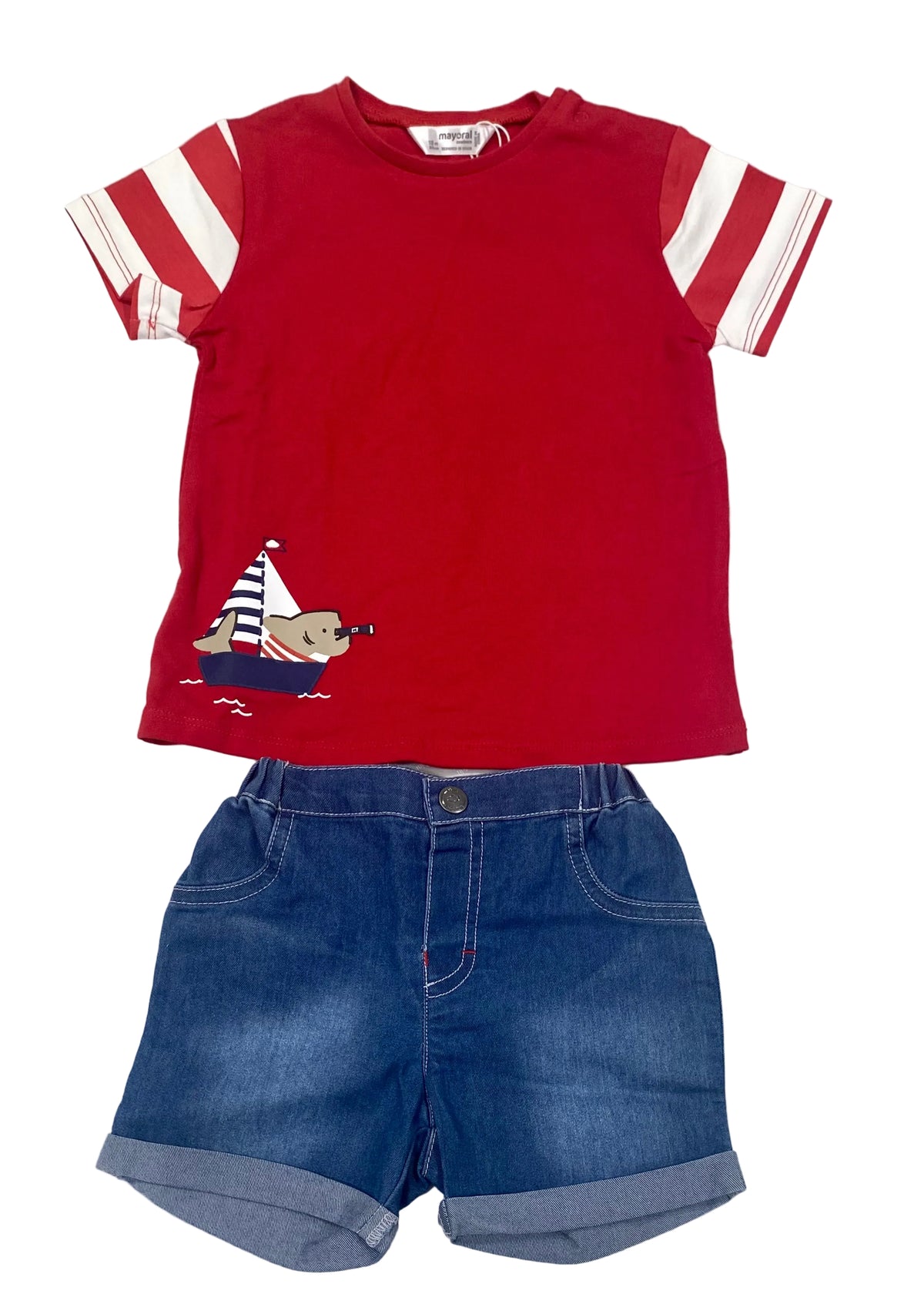 Mayoral Red Stripe Short Sleeve Top and Short Set