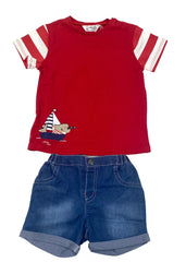 Mayoral Red Stripe Short Sleeve Top and Short Set