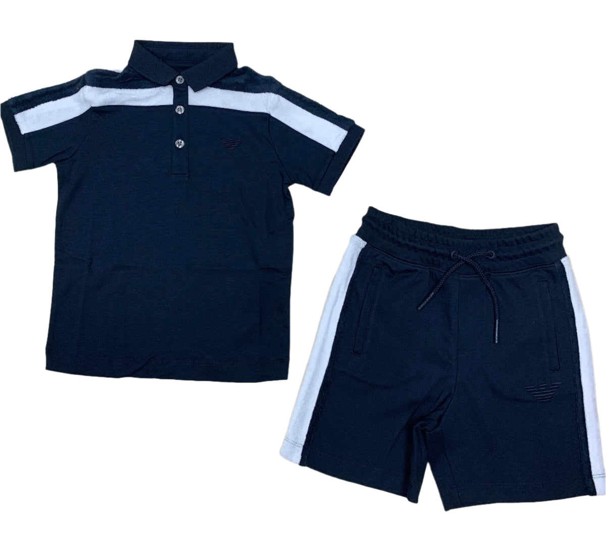 Cottony Stripe Sleeve Polo Top and Short Set