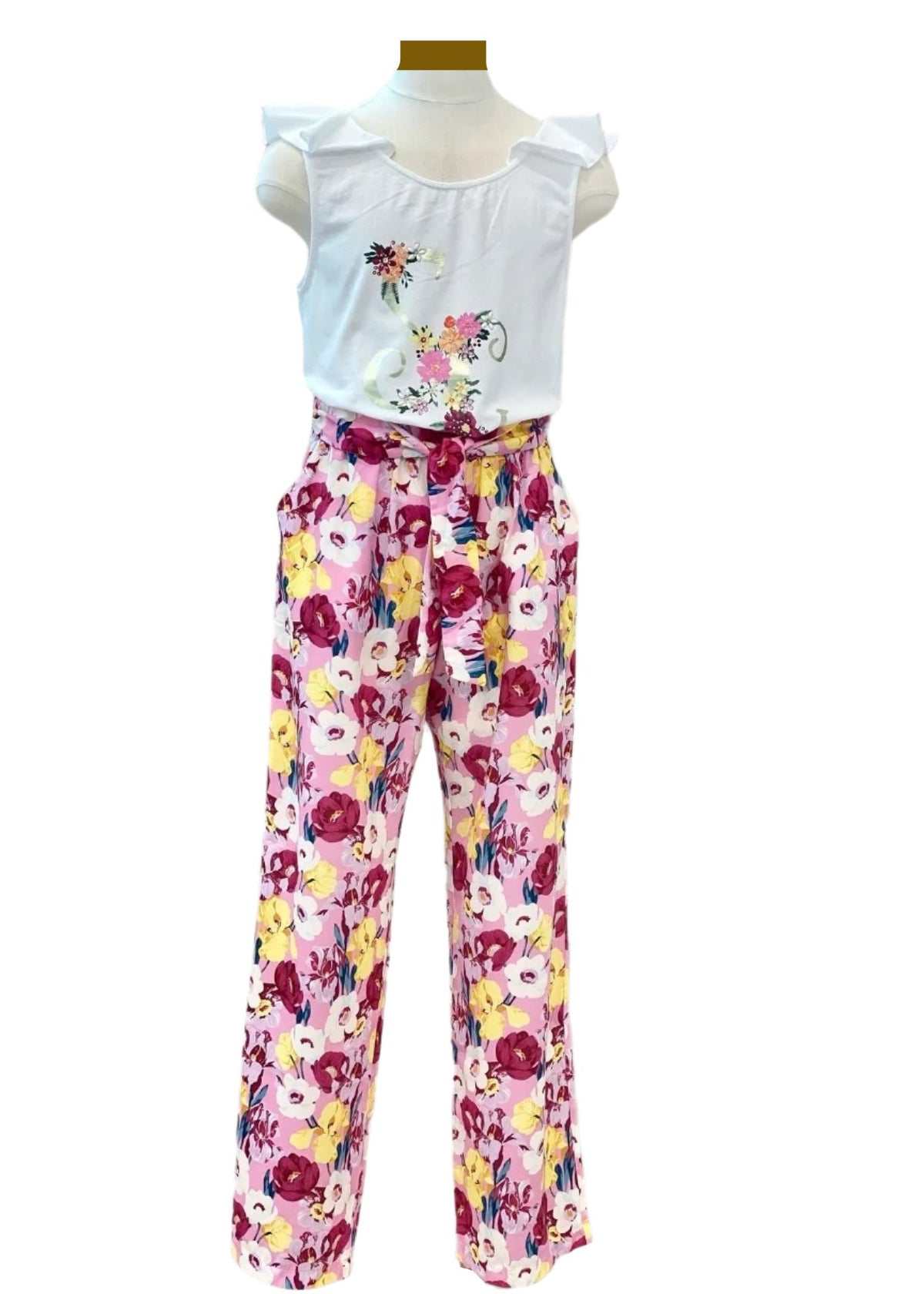 Rhinestone and Studs Floral Top and Trouser