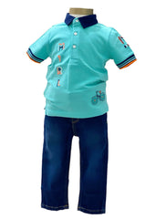 Brand Initial and Bike Embroidery Shirt and Pants Set