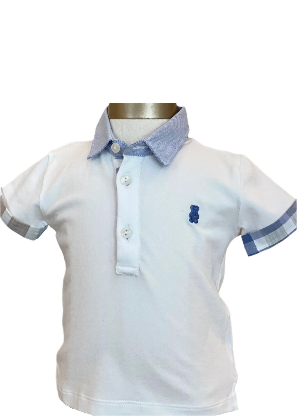 White Blue Collar Tartan Polo Shirt