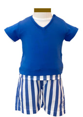 Layered T-shirt and Stripe Short Set