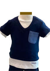 Navy Blue White Layered T-Shirt