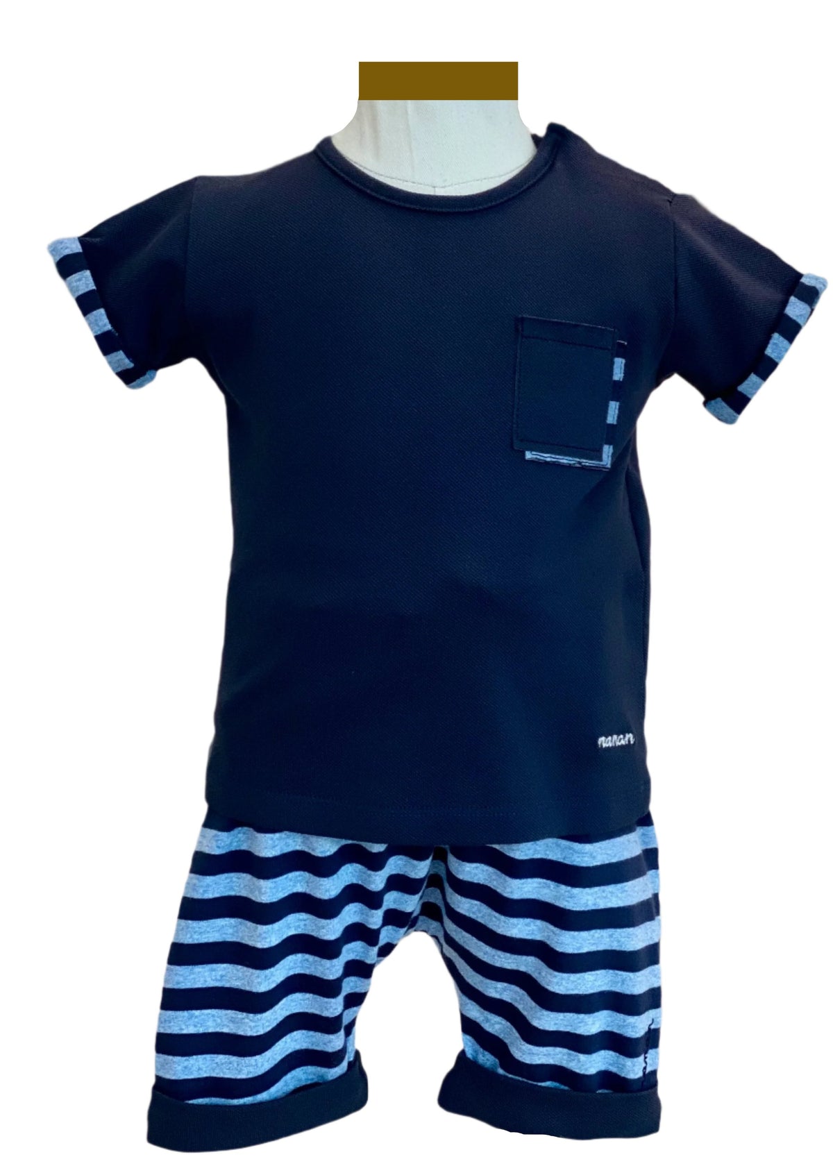 Pique T-Shirt with Stripe Top and Short Set