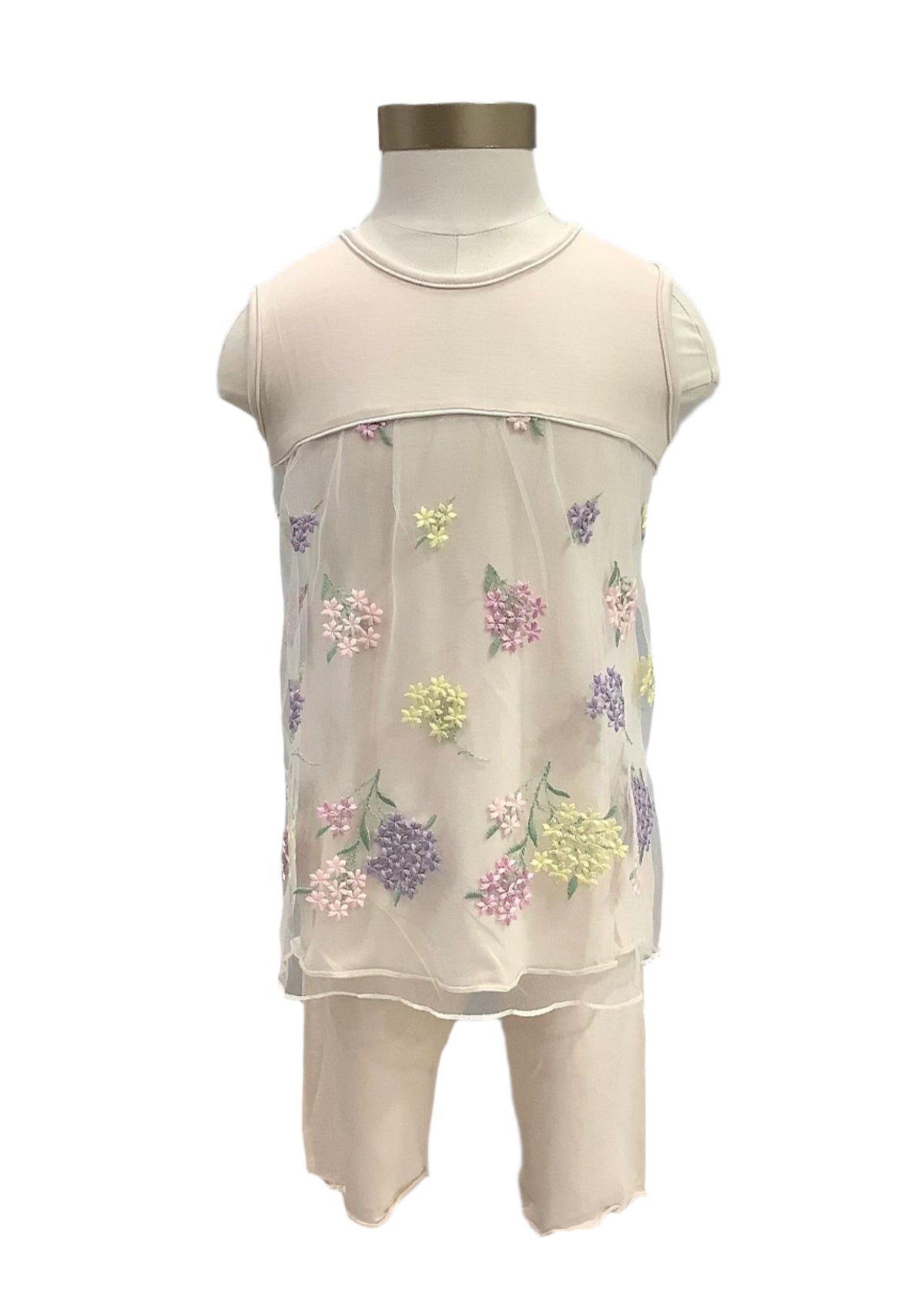 Embroidered Multi-Color Flowers Pyjama Top and Short Set