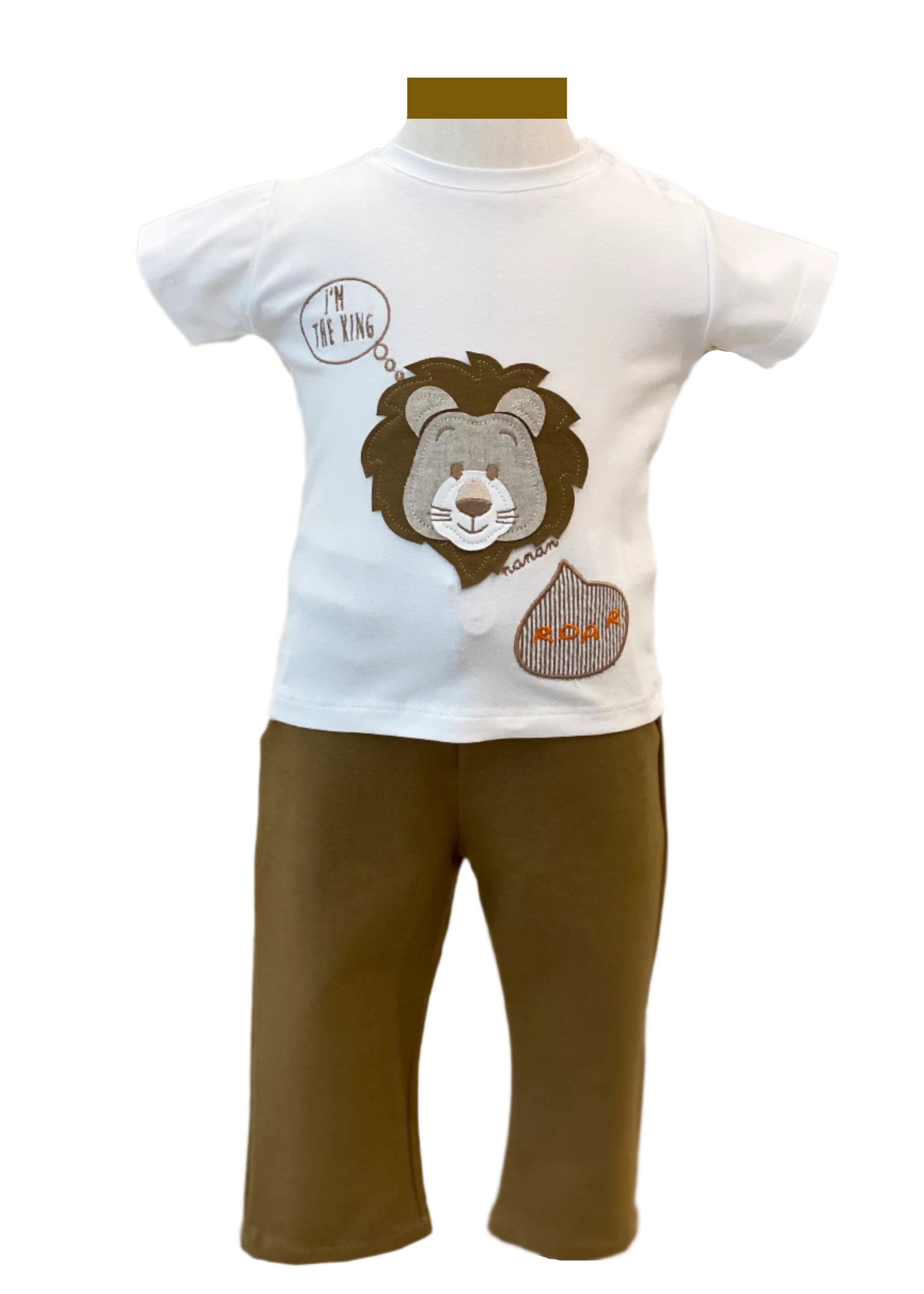 Lion Embroidered Top with Longsleeve and Pants Set