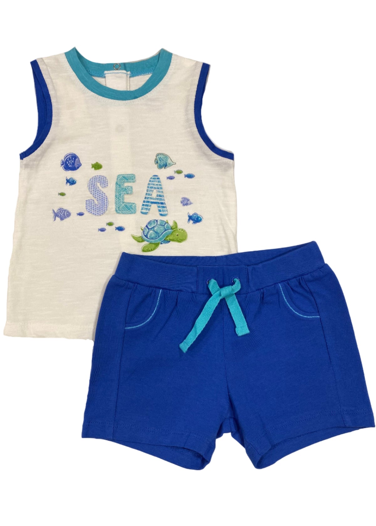 White Blue Turquoise Green Stripe Top Tortoise with Turquoise Shorts Top and Shorts Set