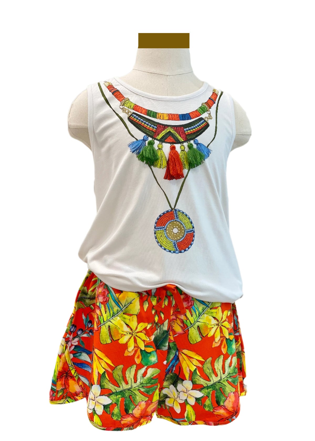 Necklace Design with Tassels Top and Short Set