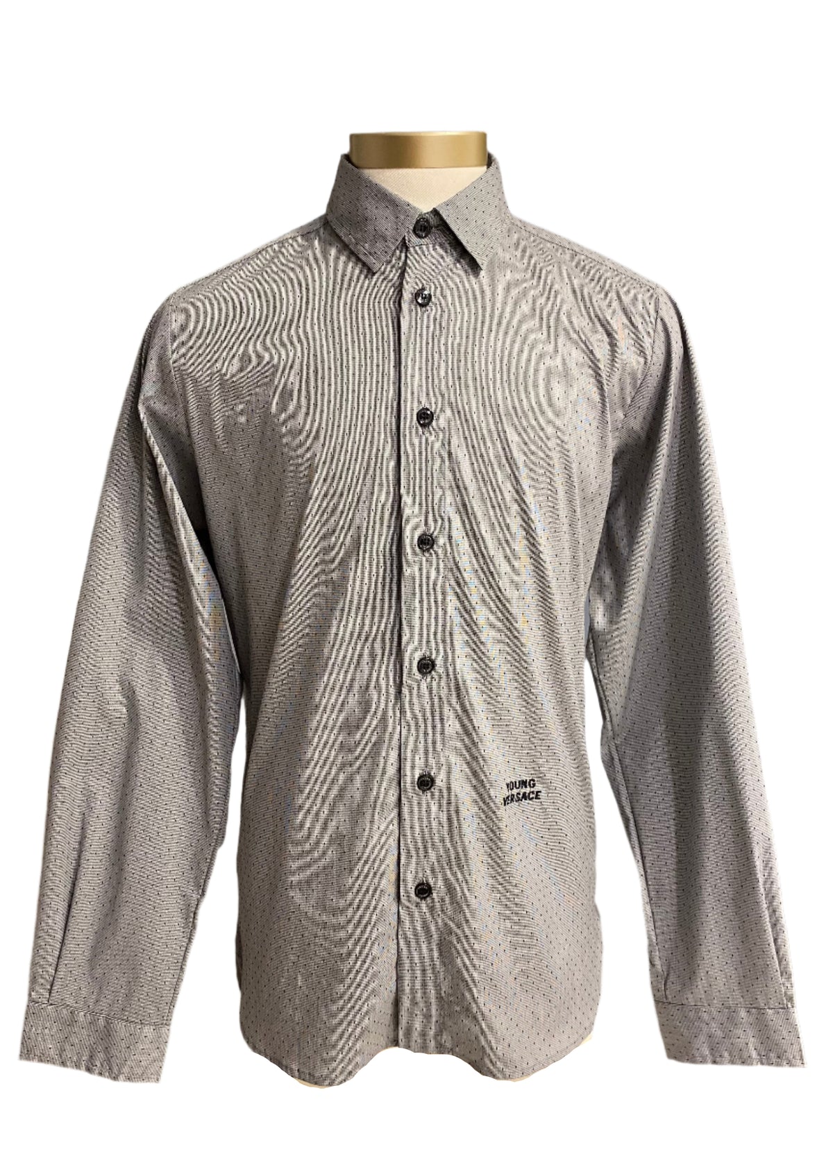 Black Gray Young Versace All Over Micro-dot Embroidery Shirt