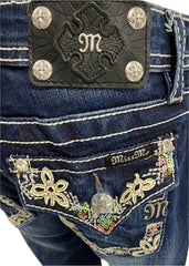 Denim Blue Studded Cuffed Capri Quarter Pants