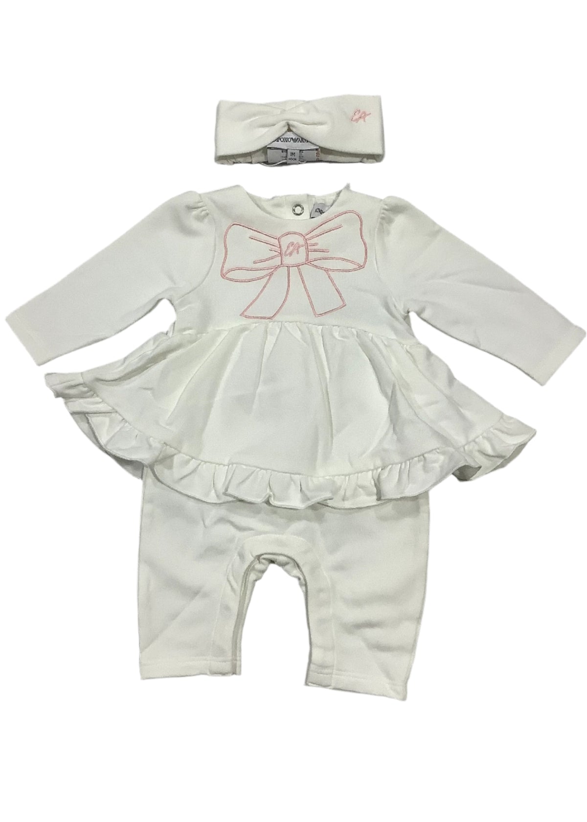 Embroidered Ribbon Design Romper Suit with Headband