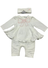 Embroidered Ribbon Design Romper Suit with Headband